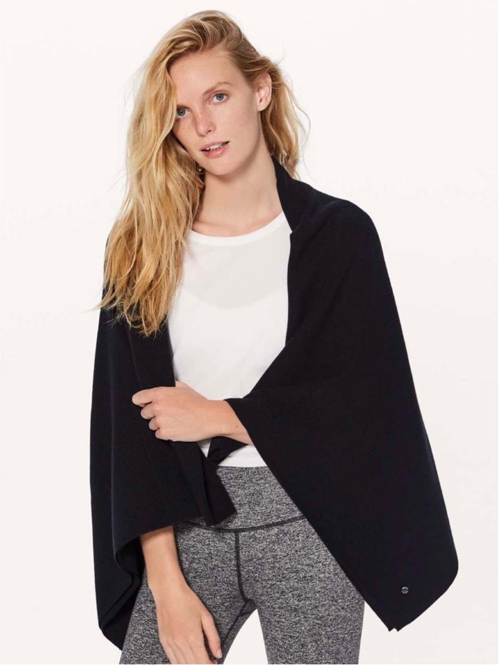 Lululemon “Wool Be Cozy” black 100% merino wool poncho sweater (OS)